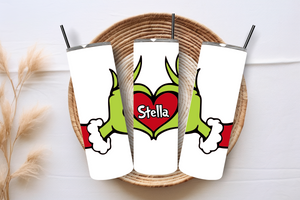 Grinch Heart Ornament, Tumbler or Mug