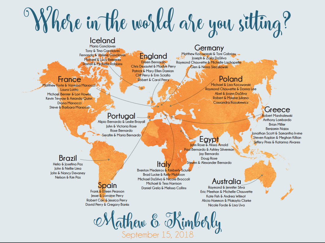 Watercolor World Map Seating Chart Poster