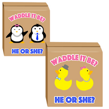 Load image into Gallery viewer, Waddle it be gender reveal box, penguin gender reveal box, Duck gender reveal box, animal pun gender reveal box