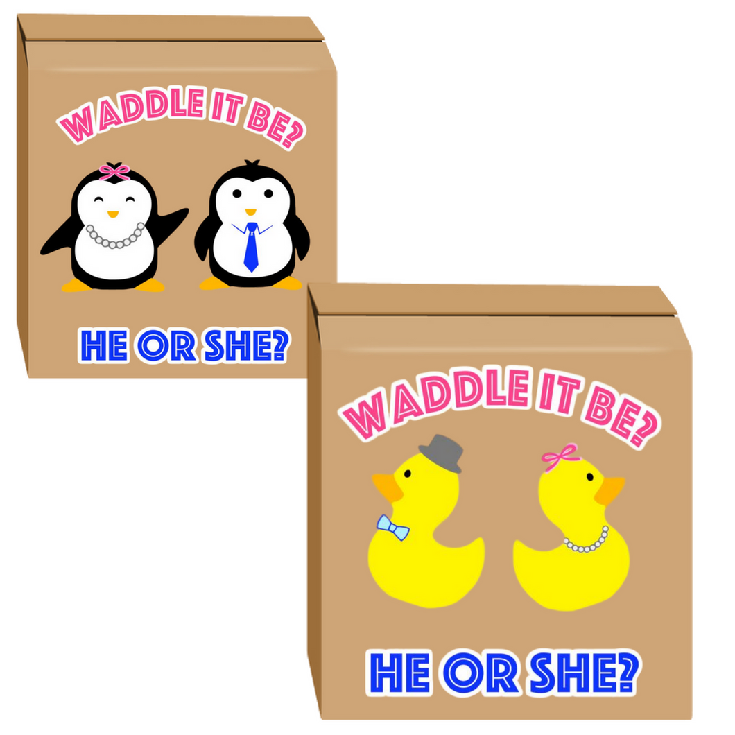 Waddle it be gender reveal box, penguin gender reveal box, Duck gender reveal box, animal pun gender reveal box