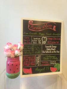 Watermelon Birthday Stats Poster