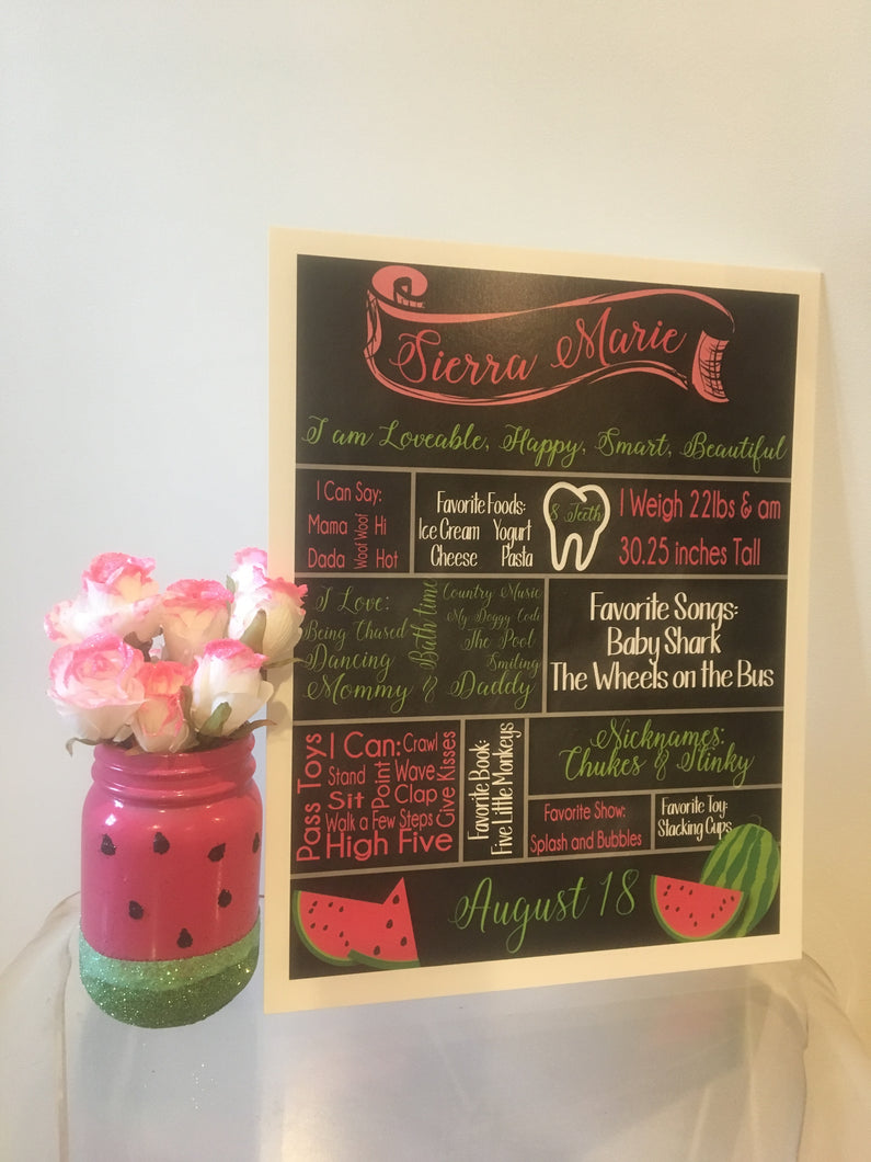 Watermelon Birthday Stats Poster