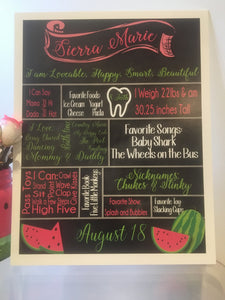 Watermelon Birthday Stats Poster