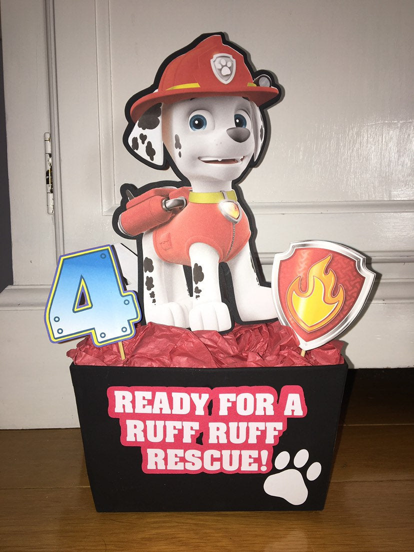 paw patrol centerpieces - chase party decor - marshall birthday - rubble - rocky - skye - zuma -