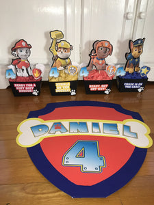 paw patrol centerpieces - chase party decor - marshall birthday - rubble - rocky - skye - zuma -