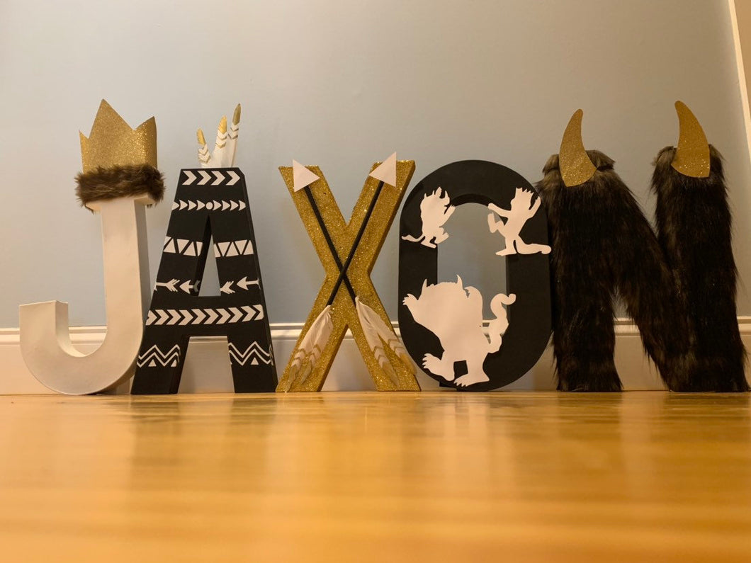 Where the wild things are letters - tribal - stand up numbers - dessert table - newborn photo shoot - forst birthday - wild one -
