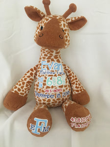 Birth stat stuffed animal